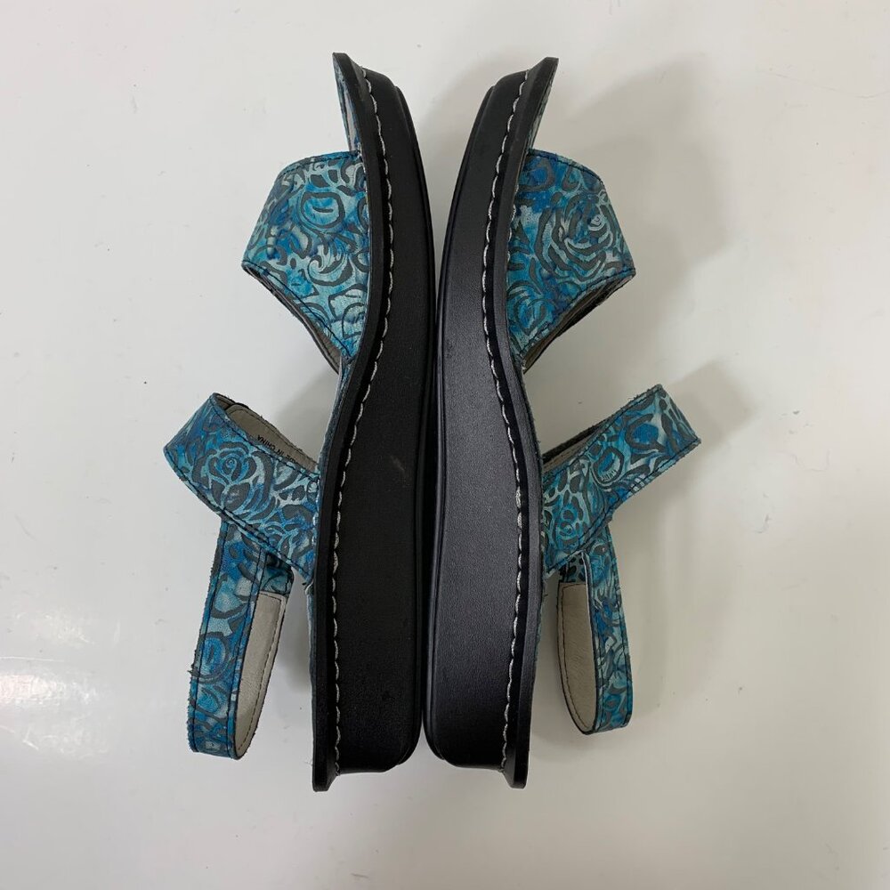 Alegria Teal Blue Floral Print Adjustable Sandals - Picture 7 of 9